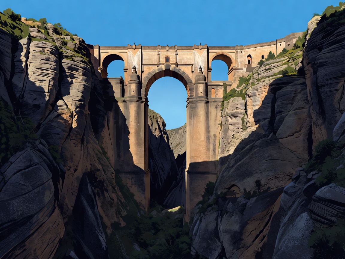 Stylised view representing the Puente Nuevo bridge over the gorge in Ronda